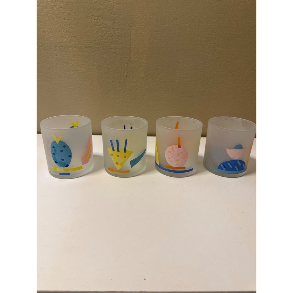 Vintage Katja Frosted Glass Tumblers Memphis Style Geometric Set of4 Rocks Glass